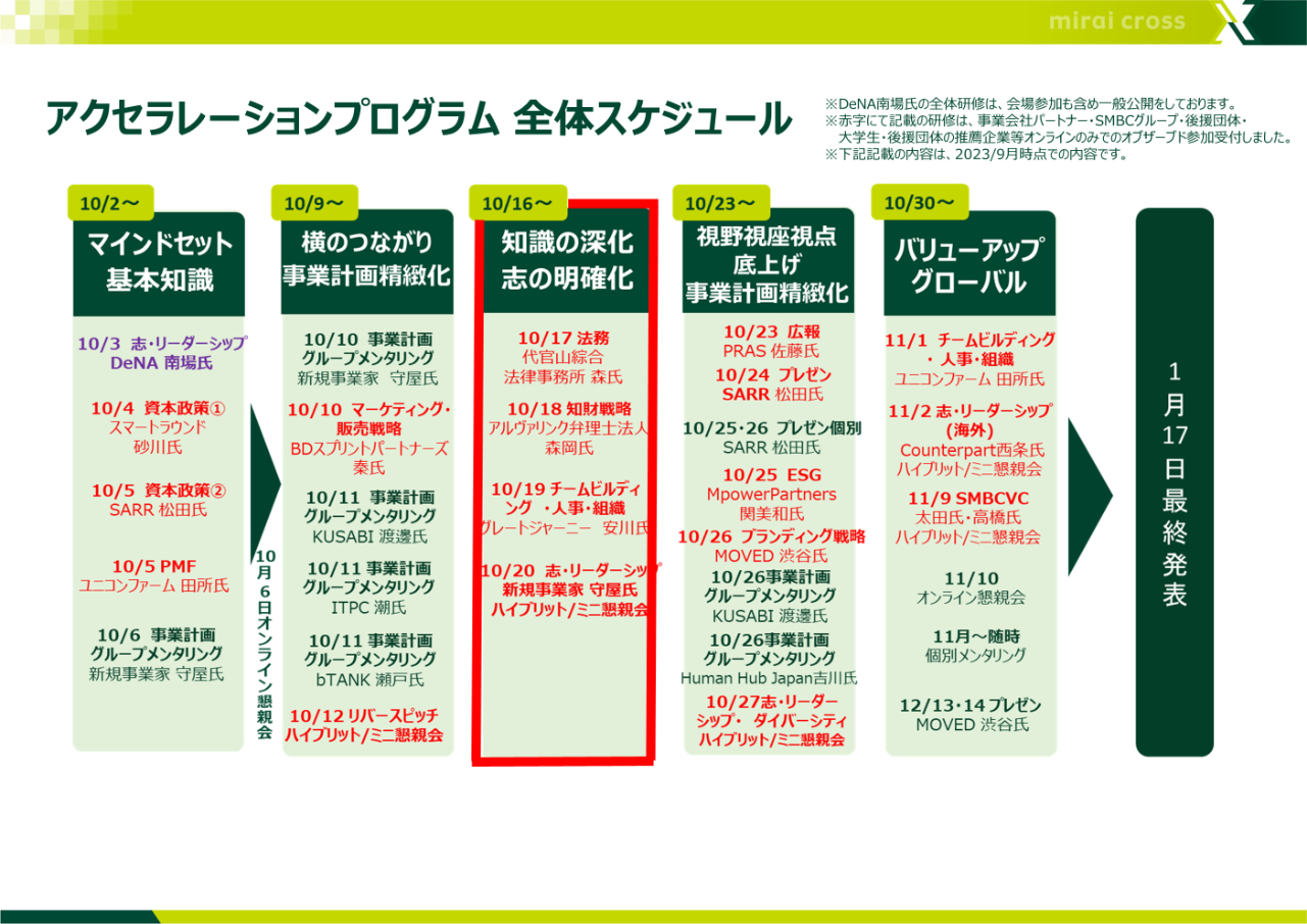 アクセラレーションプログラム全体スケジュール